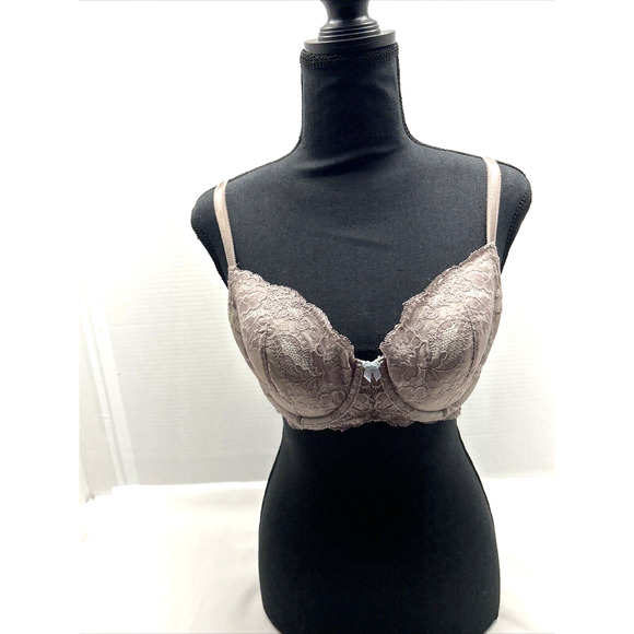 Victoria's Secret Angels Bra Taupe Lace over Aqua Lightly Padded Underwire 34D - Picture 1 of 10